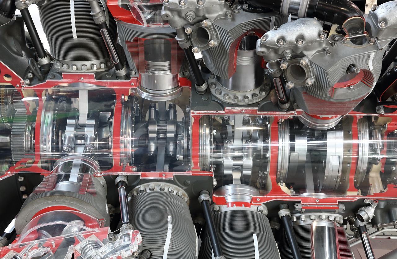 pratt, whitney, r-4360, wasp, major, aircraft, engine, radial, 28, cylinder, 4-stroke, model, cutout, cut open, cross section, demo, demonstration, gasoline, air cooled, cylinder head, piston, valves, locknut, lock wire, wire locking, germany, museum, oberschleisheim, gray cross, piston, piston, piston, piston, piston